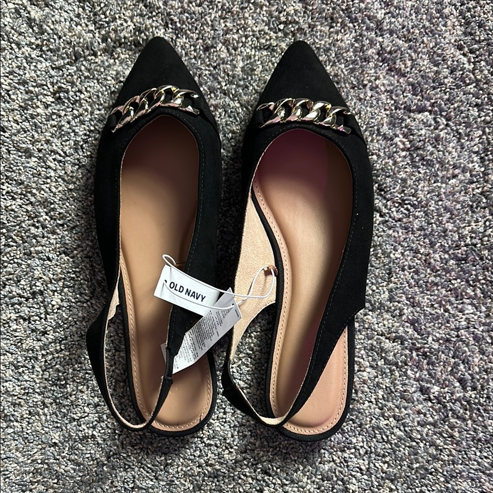 Old Navy Black Flats with Elegant Chain Detail